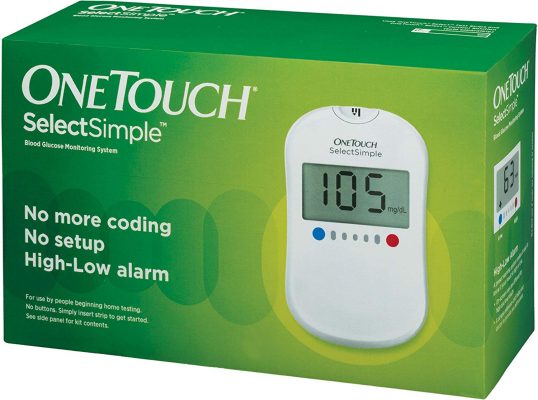OneTouch Select Simple Glucometer with Box of 10 Test Strips Free