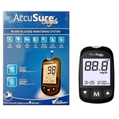 Accusure Simple Glucometer, 25 Test Strips