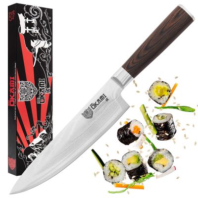 Okami Knives CHEF KNIFE 8" Japanese Damascus Stainless Steel